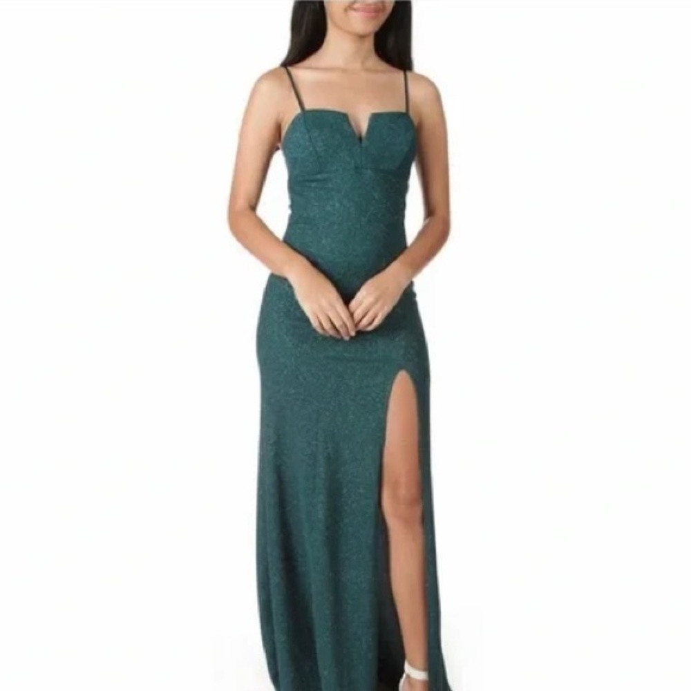 Green Glittery Long Formal Gown